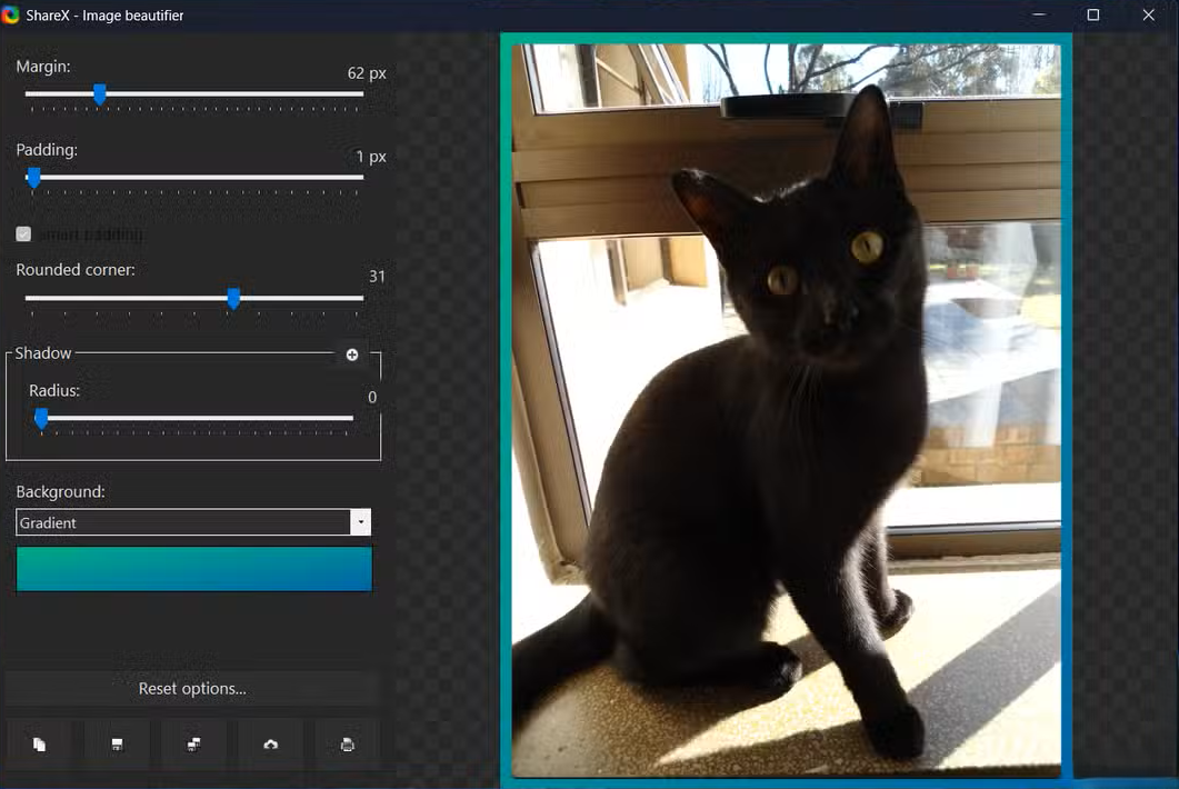 ShareX image beautifier and editor tools applied to a screenshot